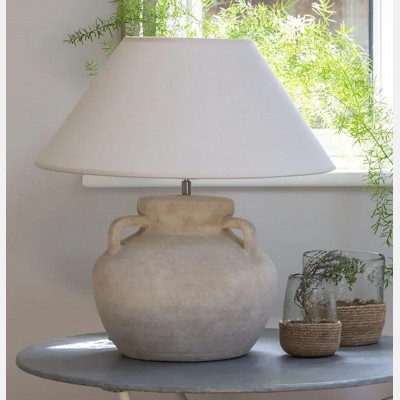 Stoneware lamp Amphora with cream shade