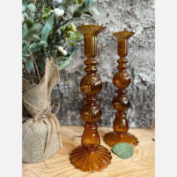 Amber glass Candlestick 