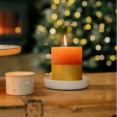 Orange & Cinnamon, Gold Half-Dipped Pillar Candle