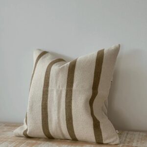 India Luxe Cotton Cushion Olive & Cream Stripe